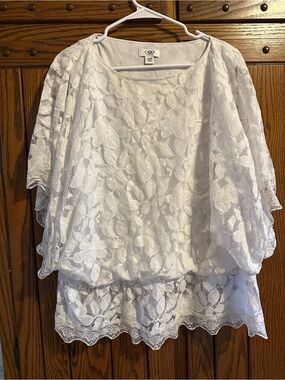 Cato White Floral Lace Top with Scalloped Hem